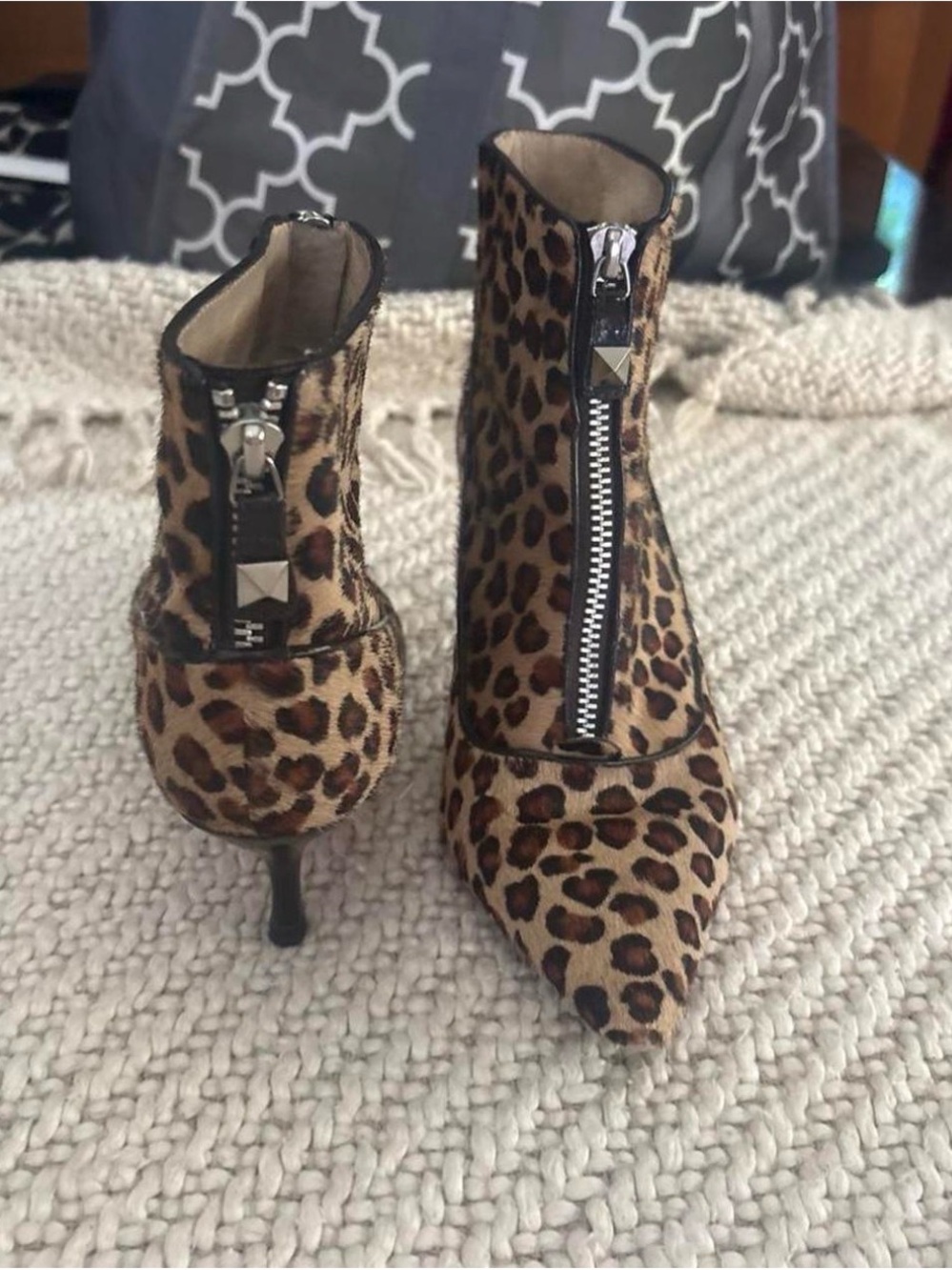 MICHAEL KORS Leopard Print Pointed Toe Ankle Booties with Front Zip